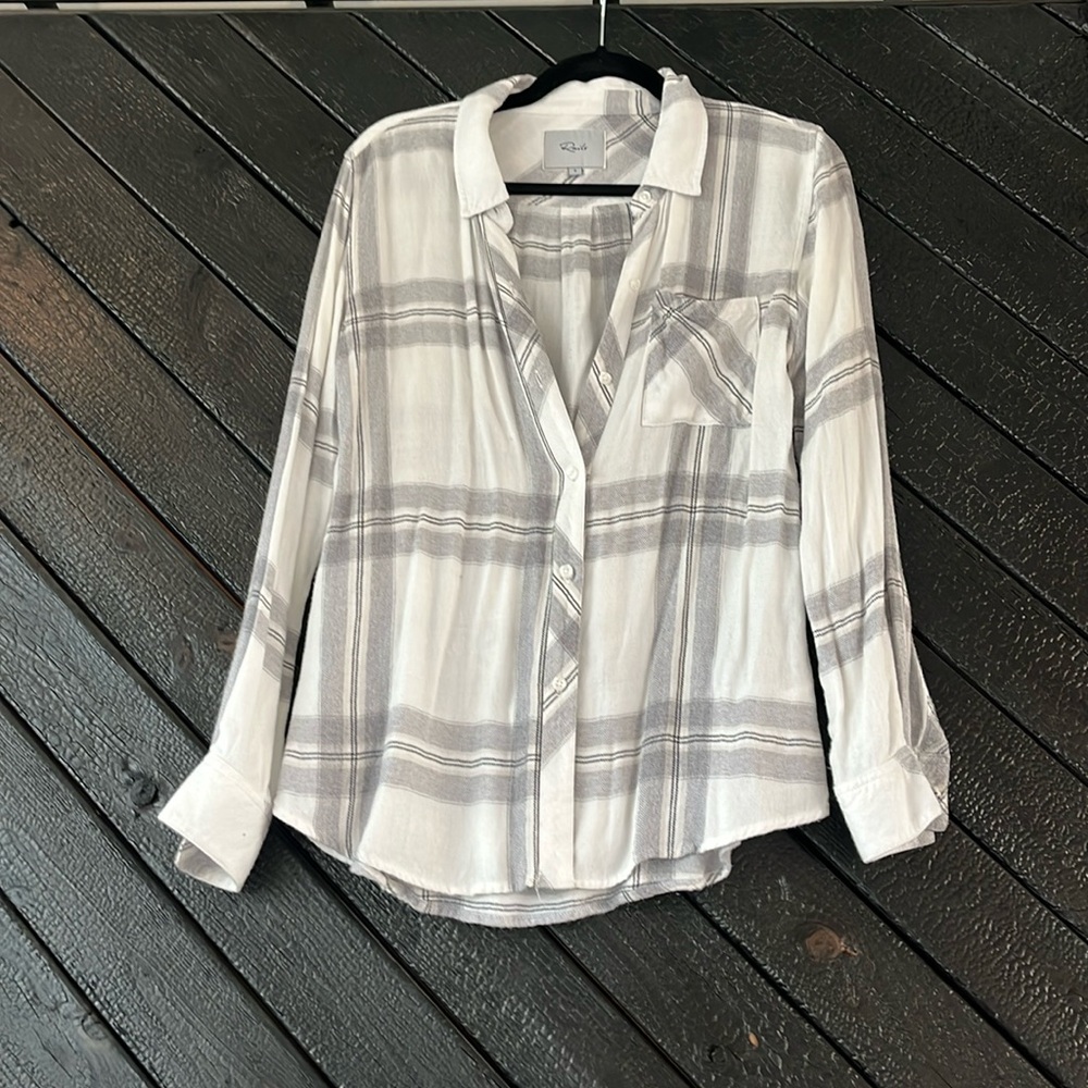 Rails White And Grey Plaid Flannel - image 1